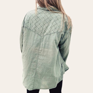 Free People 90s Quilted Oversized Silver Linings Cotton Shirt Ferngully XS NWT